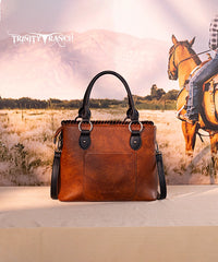 Trinity Ranch Floral Tooled Concho Tote Bag Set Brown