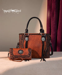 Trinity Ranch Floral Tooled Concho Tote Bag Set Brown