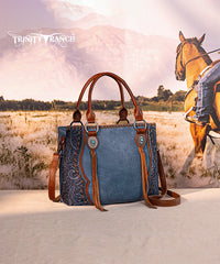 Trinity Ranch Floral Tooled Concho Tote Bag Set Jean