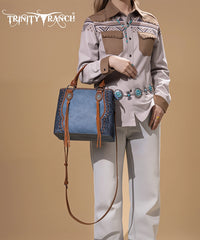 Trinity Ranch Floral Tooled Concho Tote Bag Set Jean