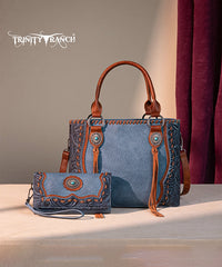 Trinity Ranch Floral Tooled Concho Tote Bag Set Jean