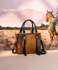 Trinity Ranch Floral Tooled Concho Tote Bag Set Light Brown