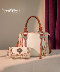 Trinity Ranch Floral Tooled Concho Tote Bag Set Tan
