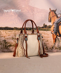 Trinity Ranch Floral Tooled Concho Tote Bag Set Tan