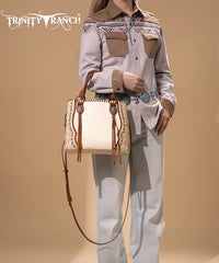 Trinity Ranch Floral Tooled Concho Tote Bag Set Tan