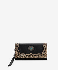 Trinity Ranch Floral Tooled Concho Wallet Black