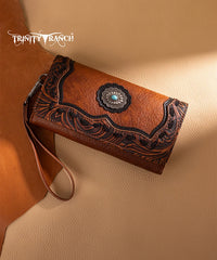 Trinity Ranch Floral Tooled Concho Wallet Brown