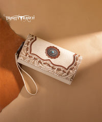Trinity Ranch Floral Tooled Concho Wallet Tan