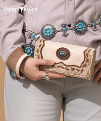 Trinity Ranch Floral Tooled Concho Wallet Tan
