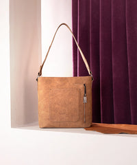 Trinity Ranch Hair-on Cowhide Tooled Concealed Carry Shoulder Bag Brown