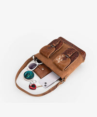 Trinity Ranch Hair-on Cowhide Tooled Concealed Carry Shoulder Bag Brown