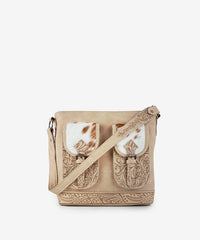Trinity Ranch Hair-on Cowhide Tooled Concealed Carry Shoulder Bag Tan