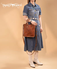Trinity Ranch Western Floral Tooled Tote Bag Brown