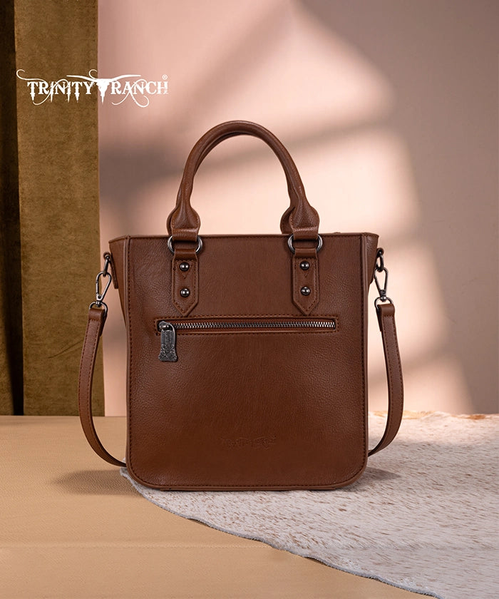 Trinity Ranch Western Floral Tooled Tote Bag Brown
