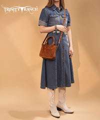 Trinity Ranch Western Floral Tooled Tote Bag Brown