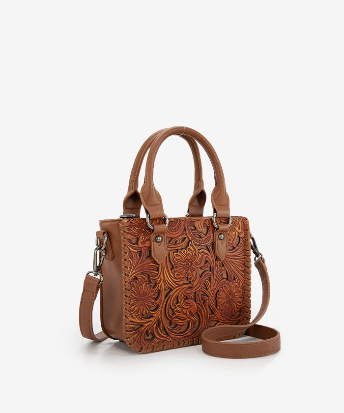Trinity Ranch Western Floral Tooled Tote Bag Brown