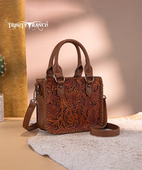 Trinity Ranch Western Floral Tooled Tote Bag Brown