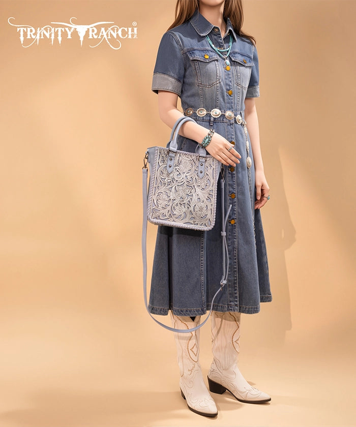 Trinity Ranch Western Floral Tooled Tote Bag Jean