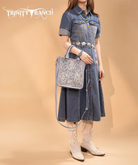 Trinity Ranch Western Floral Tooled Tote Bag Jean