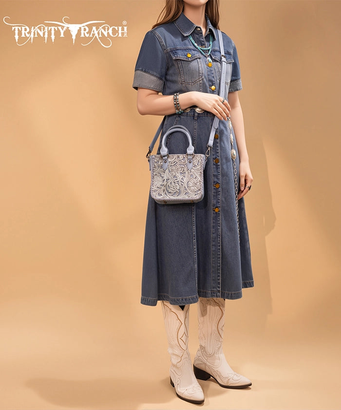 Trinity Ranch Western Floral Tooled Tote Bag Jean