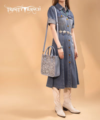Trinity Ranch Western Floral Tooled Tote Bag Jean