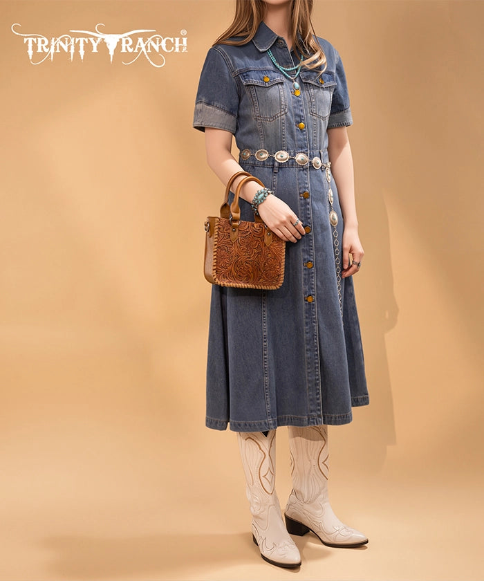 Trinity Ranch Western Floral Tooled Tote Bag Light Brown