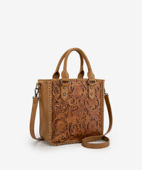 Trinity Ranch Western Floral Tooled Tote Bag Light Brown