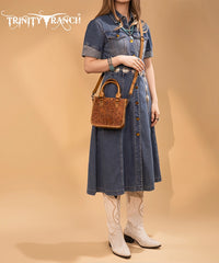 Trinity Ranch Western Floral Tooled Tote Bag Light Brown