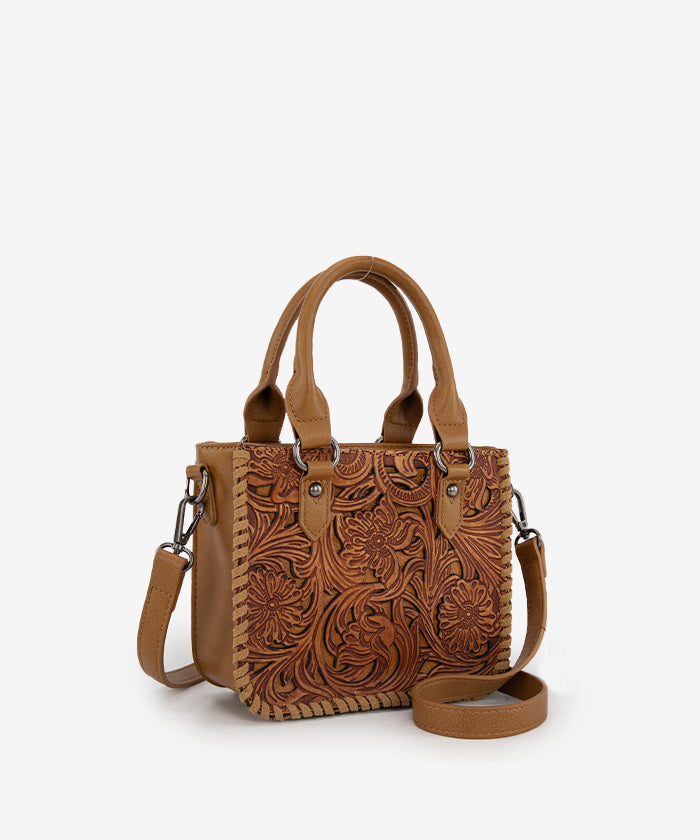 Trinity Ranch Western Floral Tooled Tote Bag Light Brown