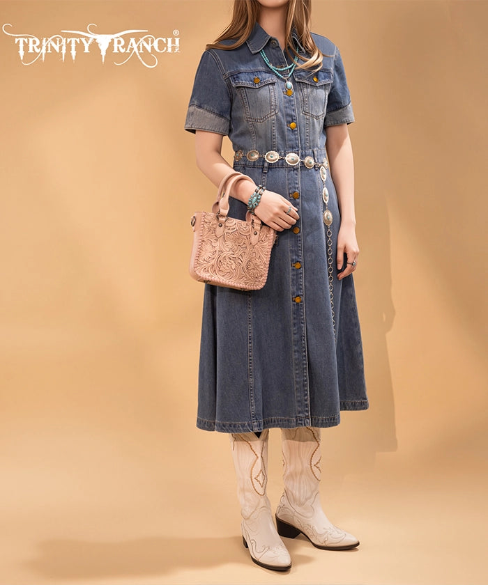 Trinity Ranch Western Floral Tooled Tote Bag Pink