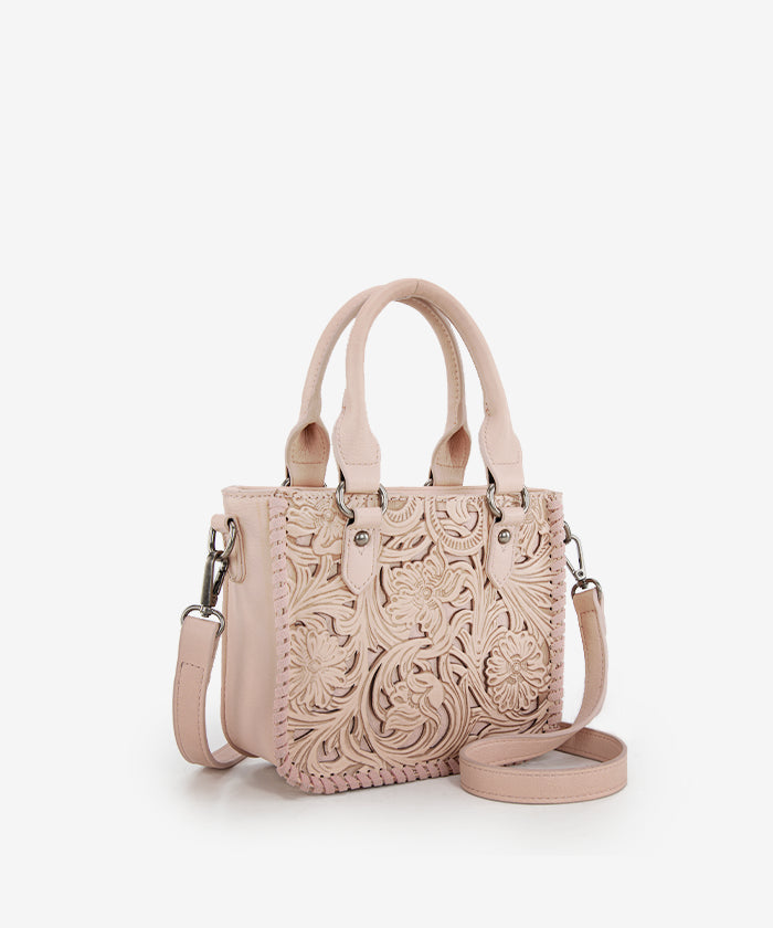 Trinity Ranch Western Floral Tooled Tote Bag Pink