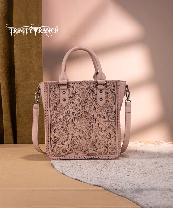 Trinity Ranch Western Floral Tooled Tote Bag Pink