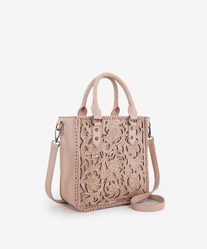 Trinity Ranch Western Floral Tooled Tote Bag Pink