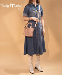 Trinity Ranch Western Floral Tooled Tote Bag Pink