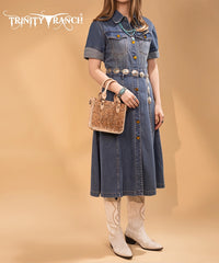 Trinity Ranch Western Floral Tooled Tote Bag Tan