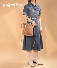 Trinity Ranch Western Floral Tooled Tote Bag Tan