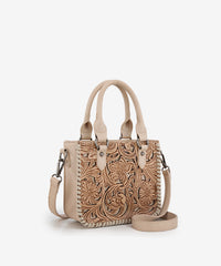 Trinity Ranch Western Floral Tooled Tote Bag Tan