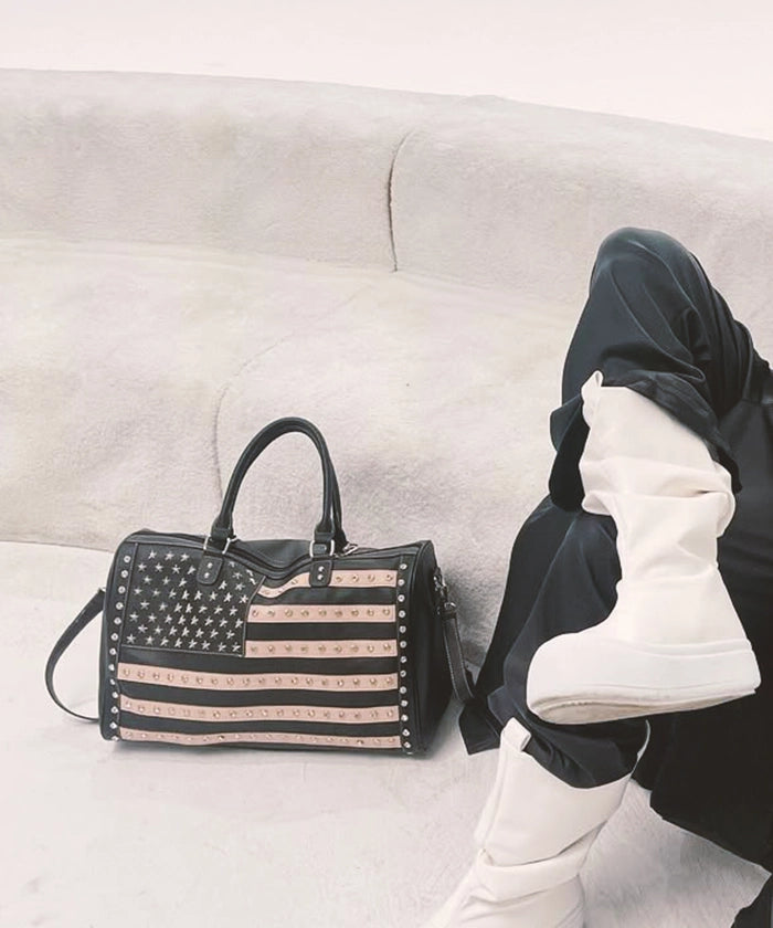 Montana West American Flag Studded Bag | Weekender Travel Duffle Bag in black