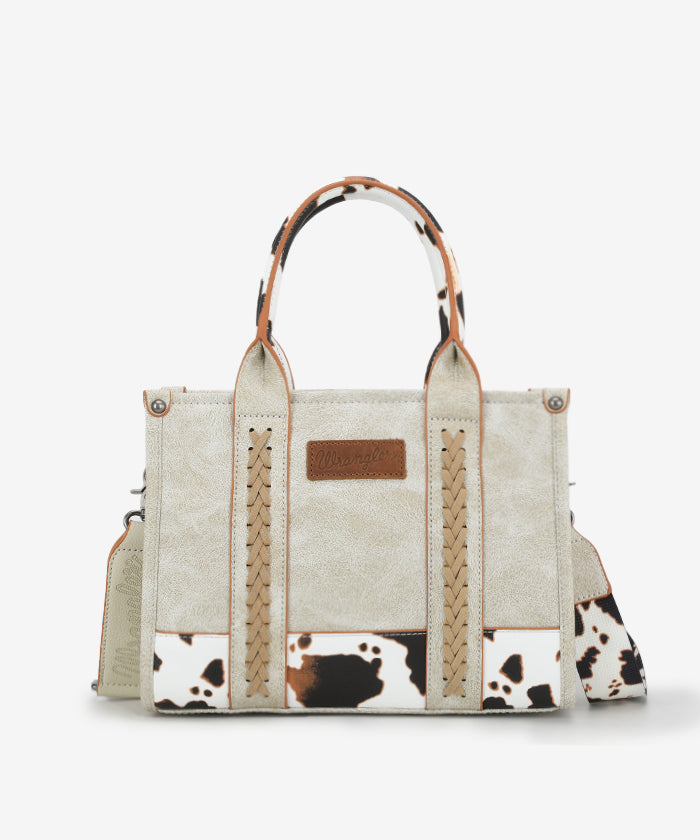 Wrangler Cow Print Crossbody Bag | Western Tote Bag in Beige
