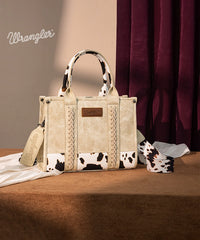 Wrangler Cow Print Crossbody Bag | Western Tote Bag in Beige