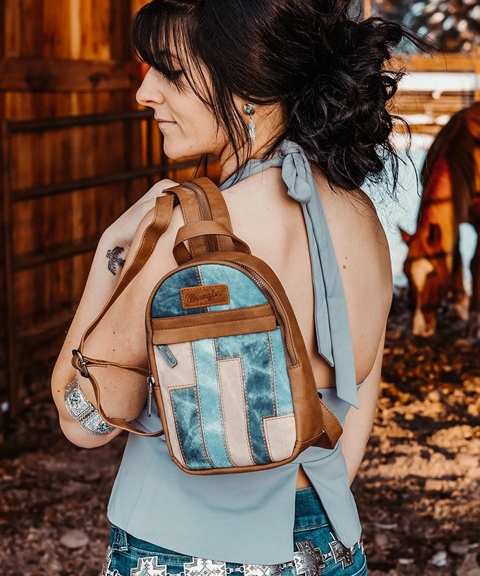 Wrangler Denim-textured Sling Bag-Country Glam Outfits