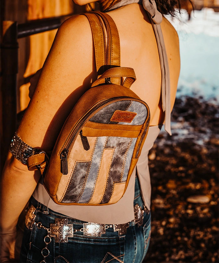 Wrangler Denim-textured Sling Bag-Country Glam Outfits