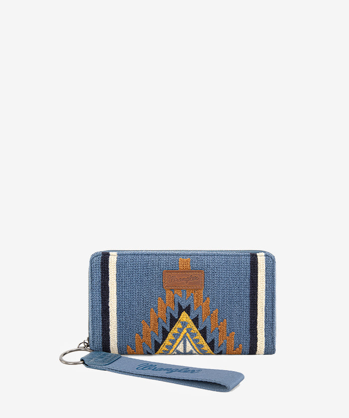Wrangler Aztec Knitted Wristlet Wallet with Wrist Strap in Jean