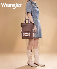 Montana West Wrangler Aztec backpack in coffee — versatile tote-to-backpack design, premium synthetic leather