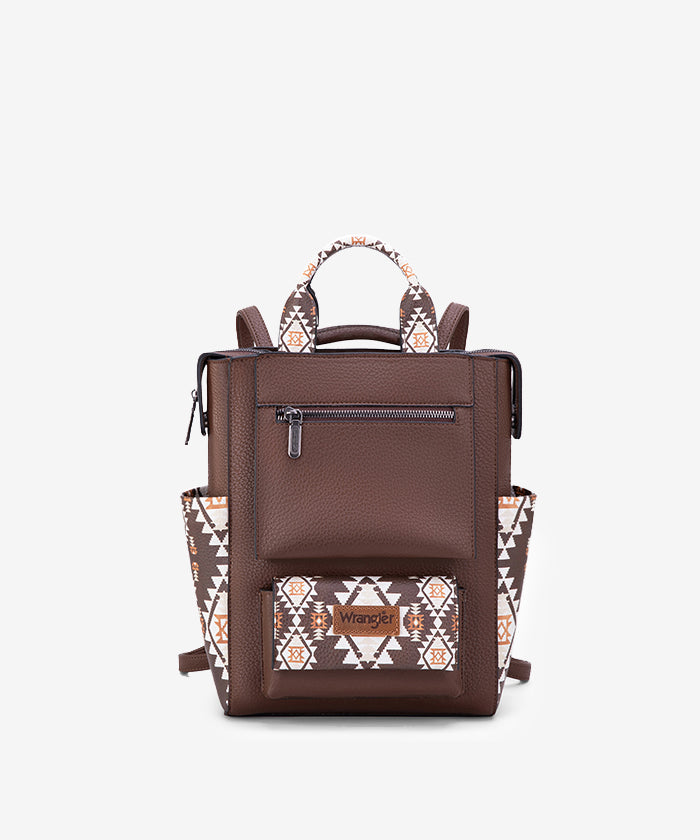 Montana West Wrangler Aztec backpack in coffee — versatile tote-to-backpack design, premium synthetic leather
