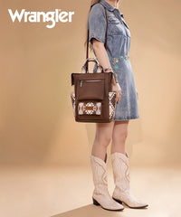 Montana West Wrangler Aztec backpack in dark coffee — versatile tote-to-backpack design, premium synthetic leather