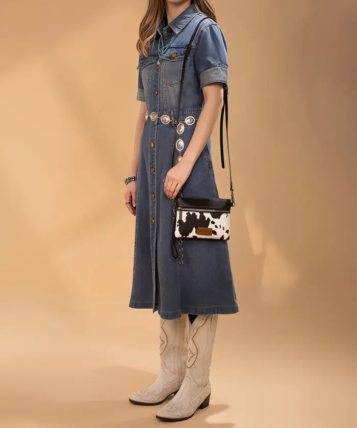 Wrangler Cow-Print Crossbody Clutch in COW-BK