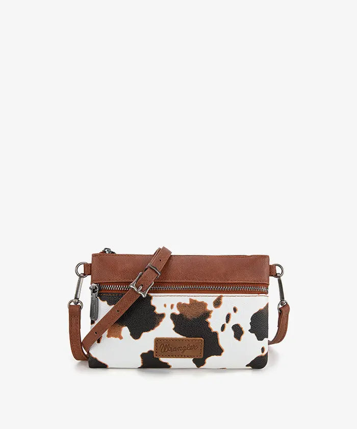 Wrangler Cow-Print Crossbody Clutch in COW-BR