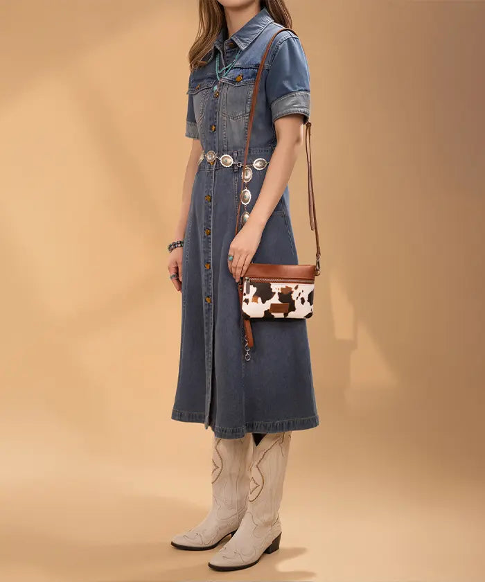 Wrangler Cow-Print Crossbody Clutch in COW-BR