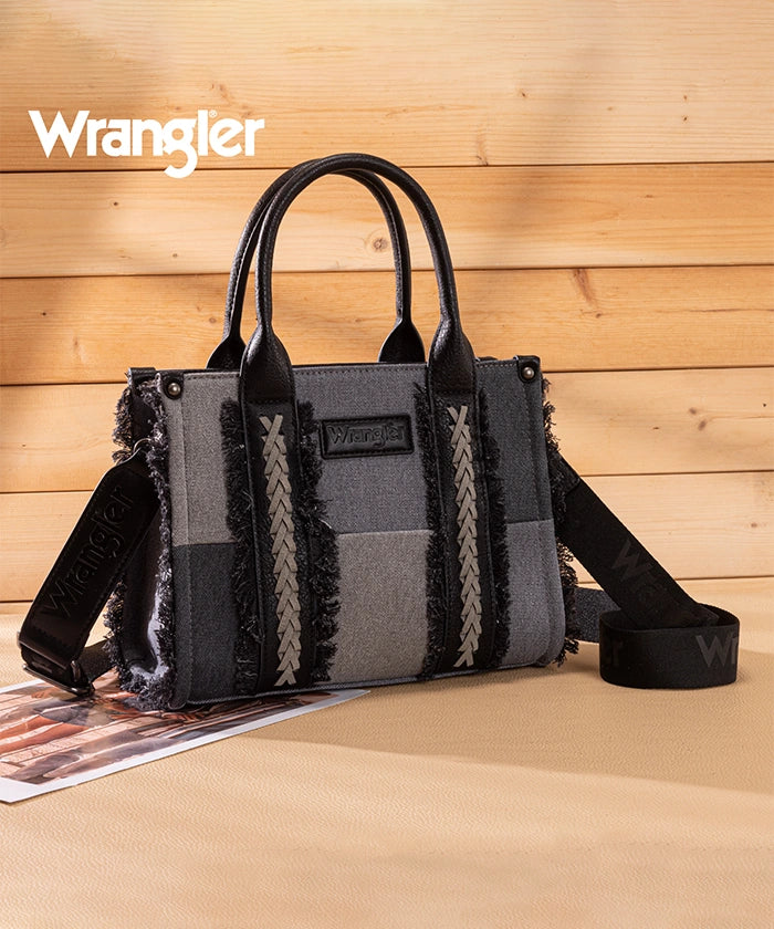 Wrangler canvas tote bag in BK — Classic black Western-style crossbody tote